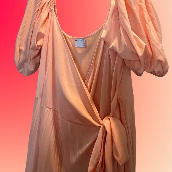 🤩HP!🤩 ASOS DESIGN Curve Peach Puff Sleeve Wrap Dress | US 18 - Picture 2 of 5